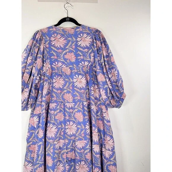 Karni Womens Dress Purple Mini Floral V Neck Puffed A Line Babydoll Boho Large - Picture 8 of 12